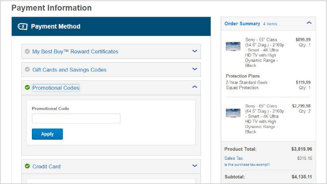 Best Buy Payment Information