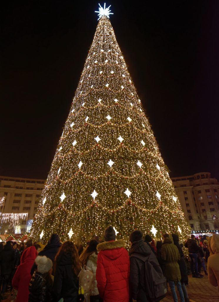 bright lit Christmas tree